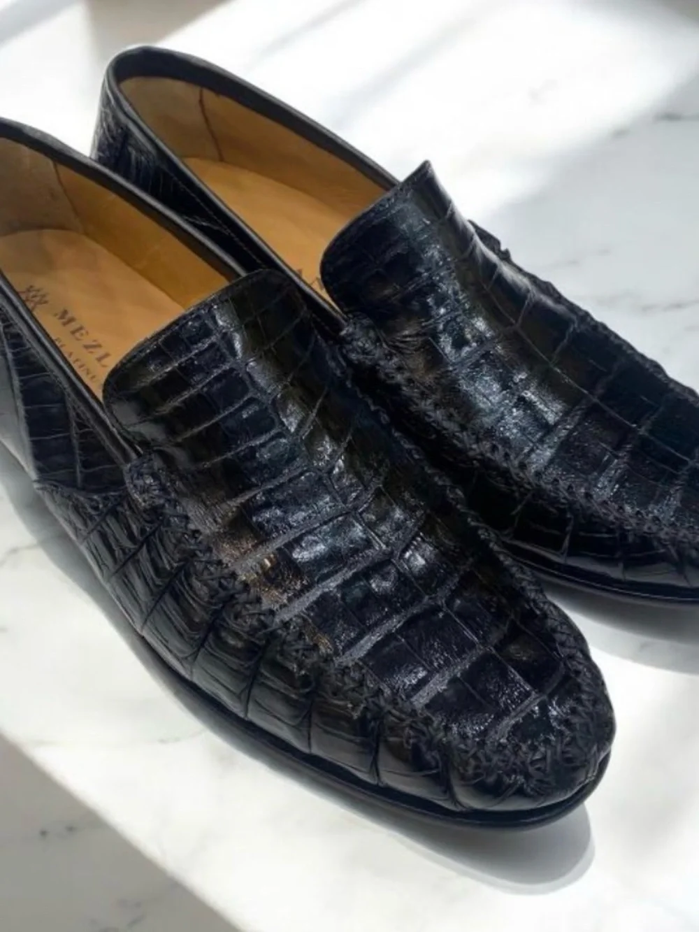 Mezlan Black Croc-Embossed Leather Slip-On Loafers